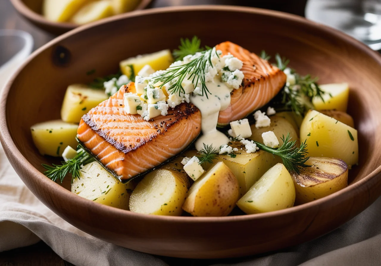Salmon Fillet with Feta on Fennel Vegetable