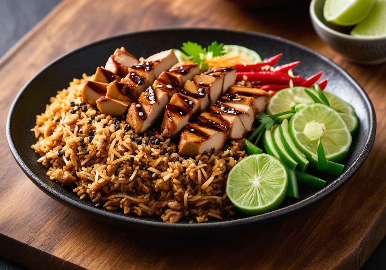 Nasi Goreng with Chicken Satay Skewers