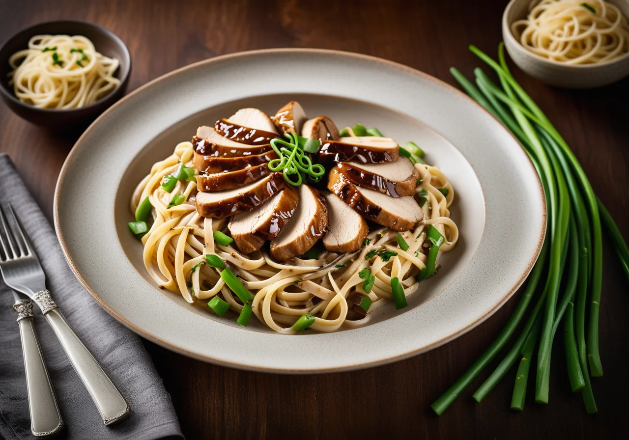 Chicken Breast with Shiitake and Linguine
