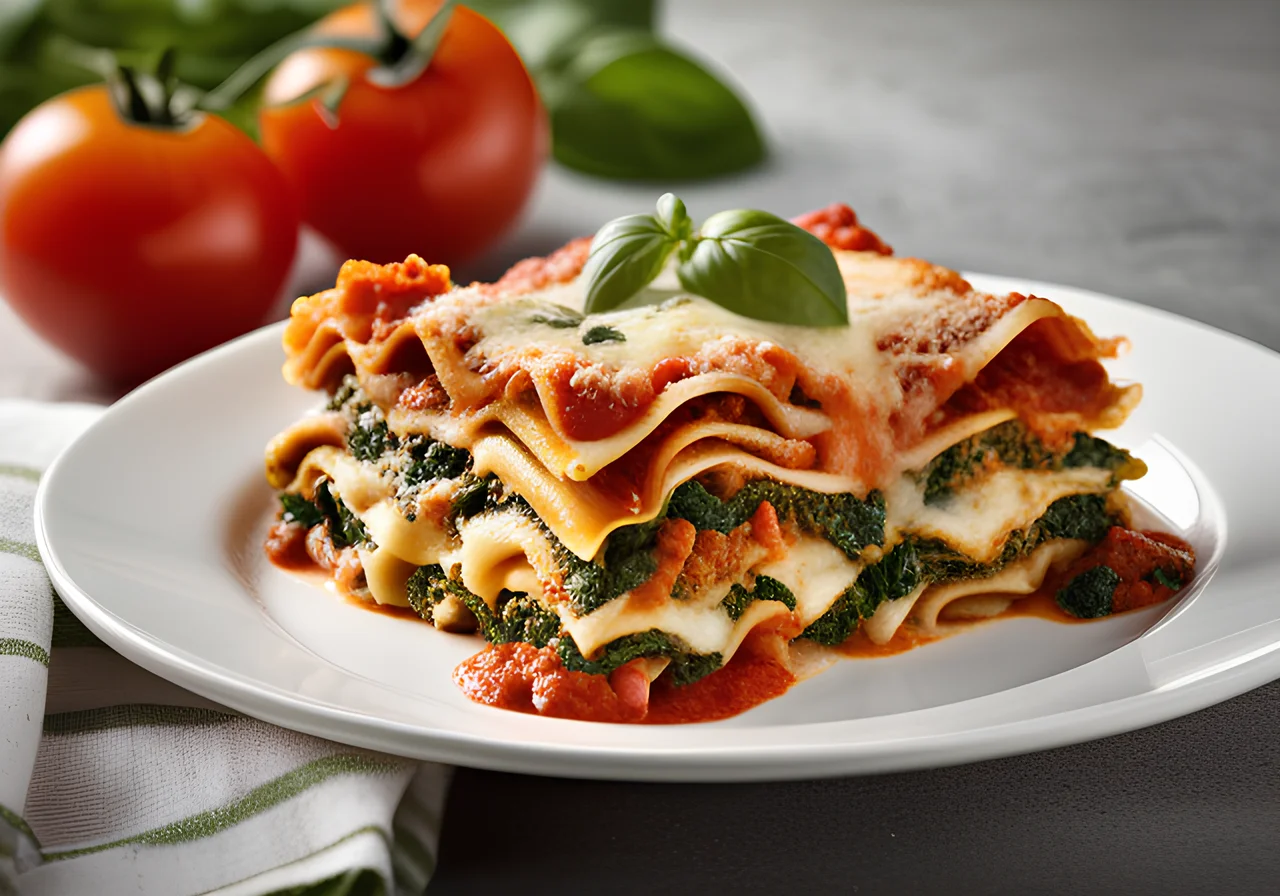 Lasagna with Spinach and Tomato Sauce
