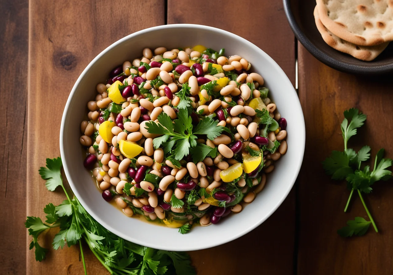 Thick Bean Salad with Lemon and Flatbread