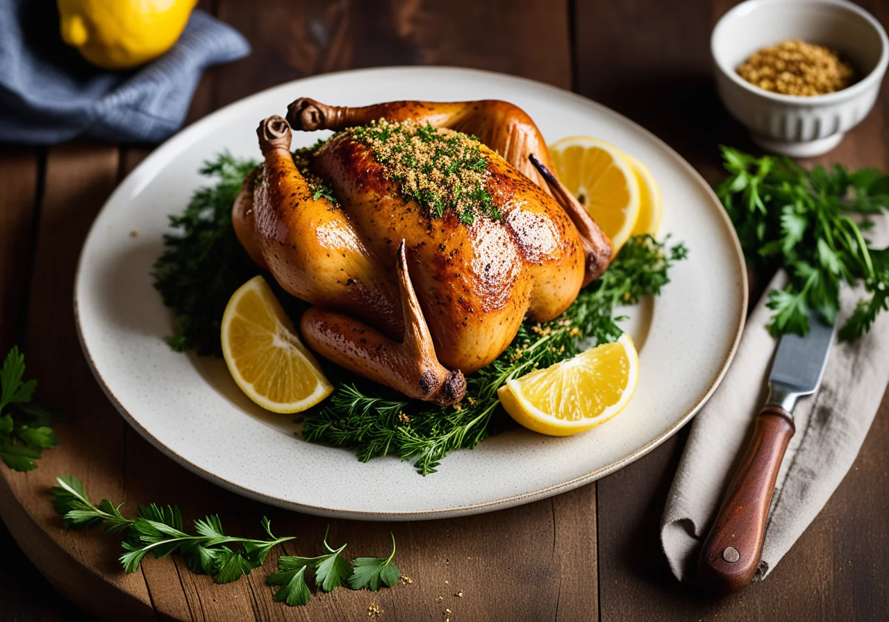 Perlhuhn with Herb Bread Crumb Filling