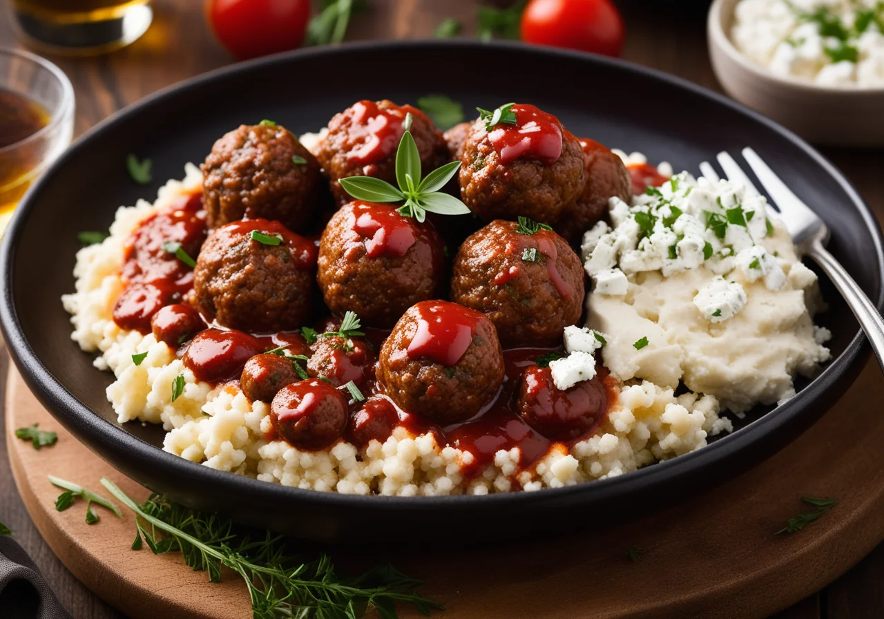Ground Meatballs with Olives and Sheep Cheese