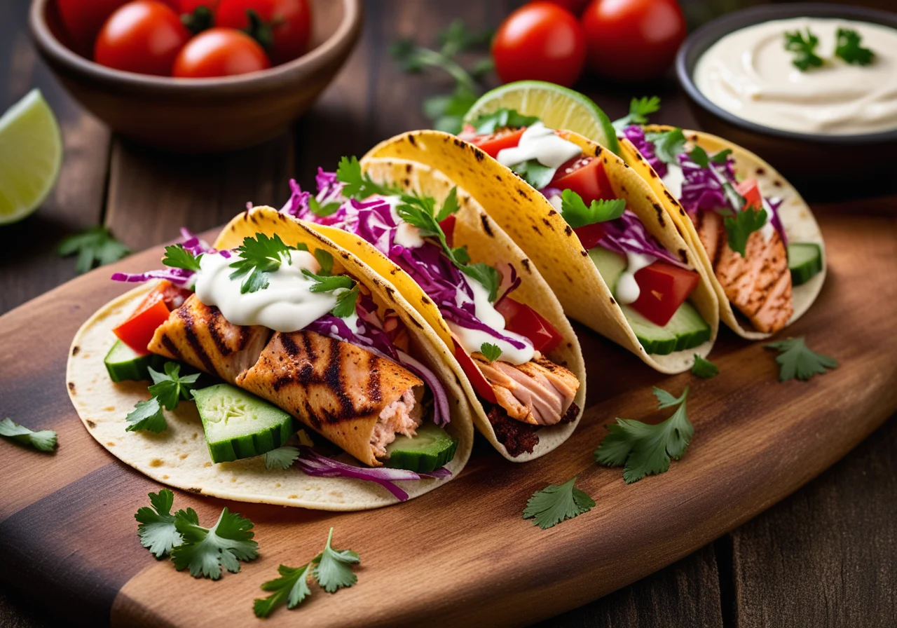 Taco Shells with Salmon and Vegetables