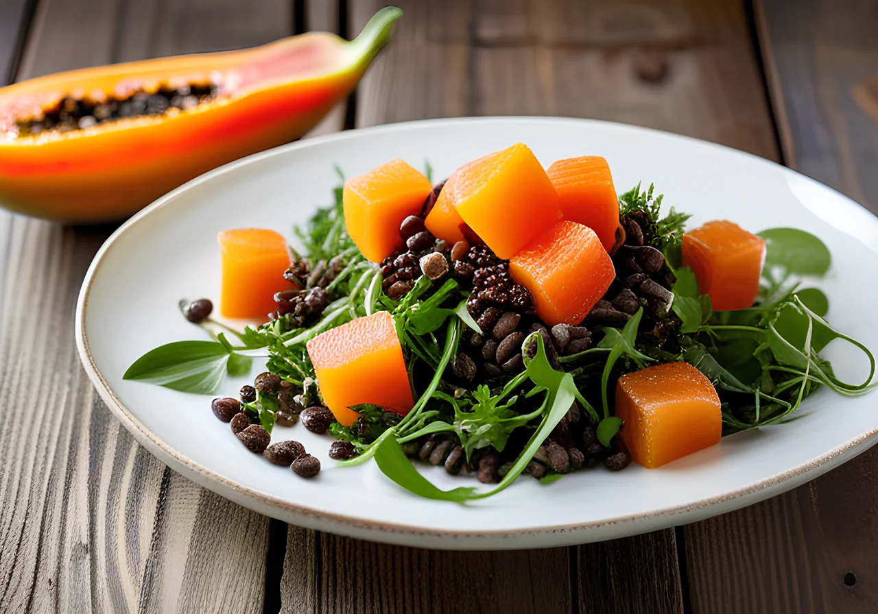 Arugula Beluga Lentil Salad with Papaya