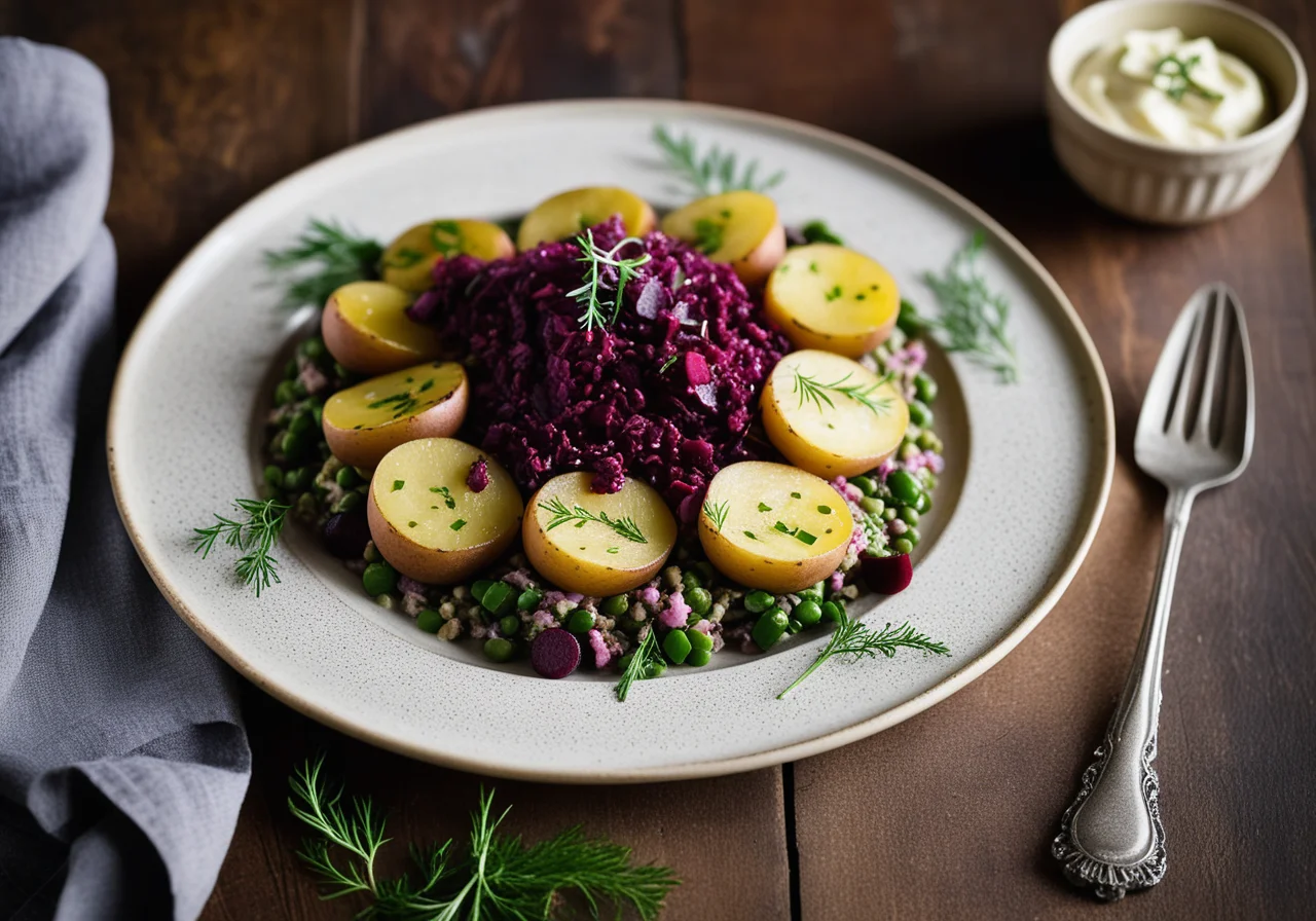 Potato Bites with Lentils and Herring Salad