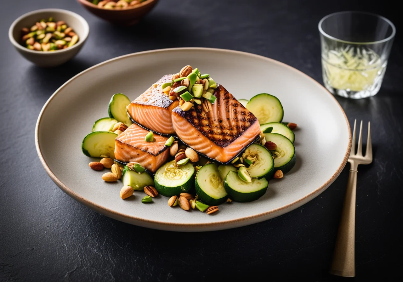 Salmon Fillet with Zucchini and Pistachios