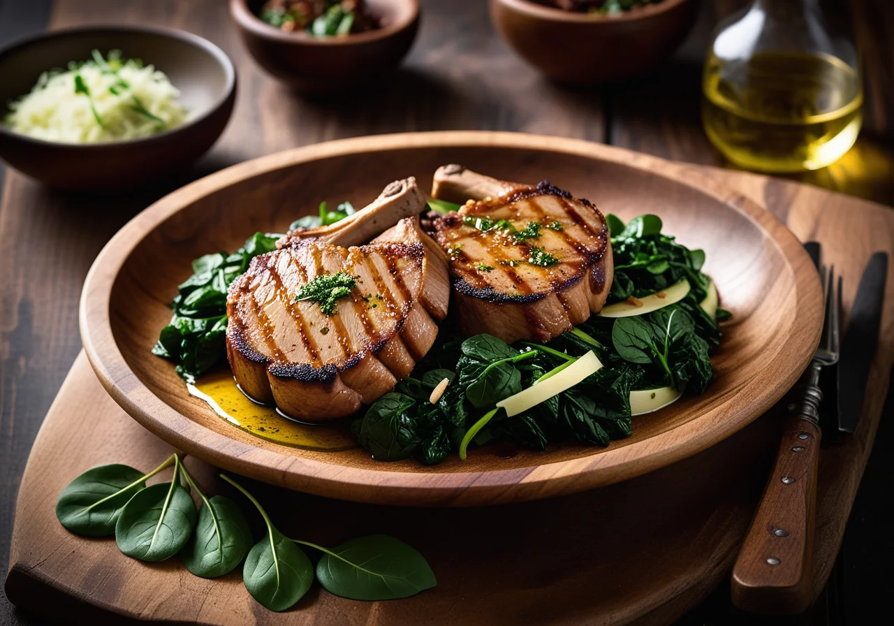 Pork Chops with Garlic and Spinach