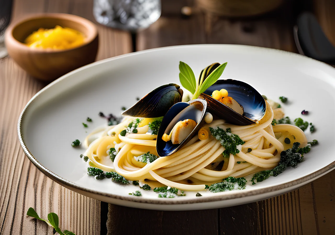 Spaghetti with Seafood and Keta Caviar