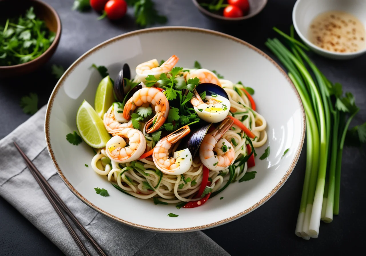 Asian Noodle Salad with Mussels and Shrimp