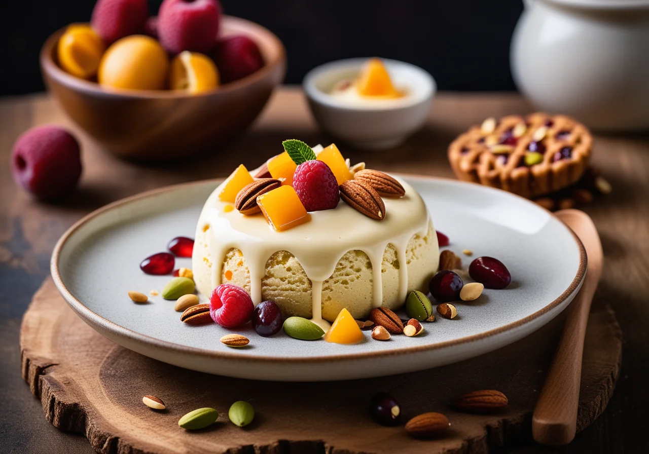 Ice Cream with Candied Fruits on Honey Cookies