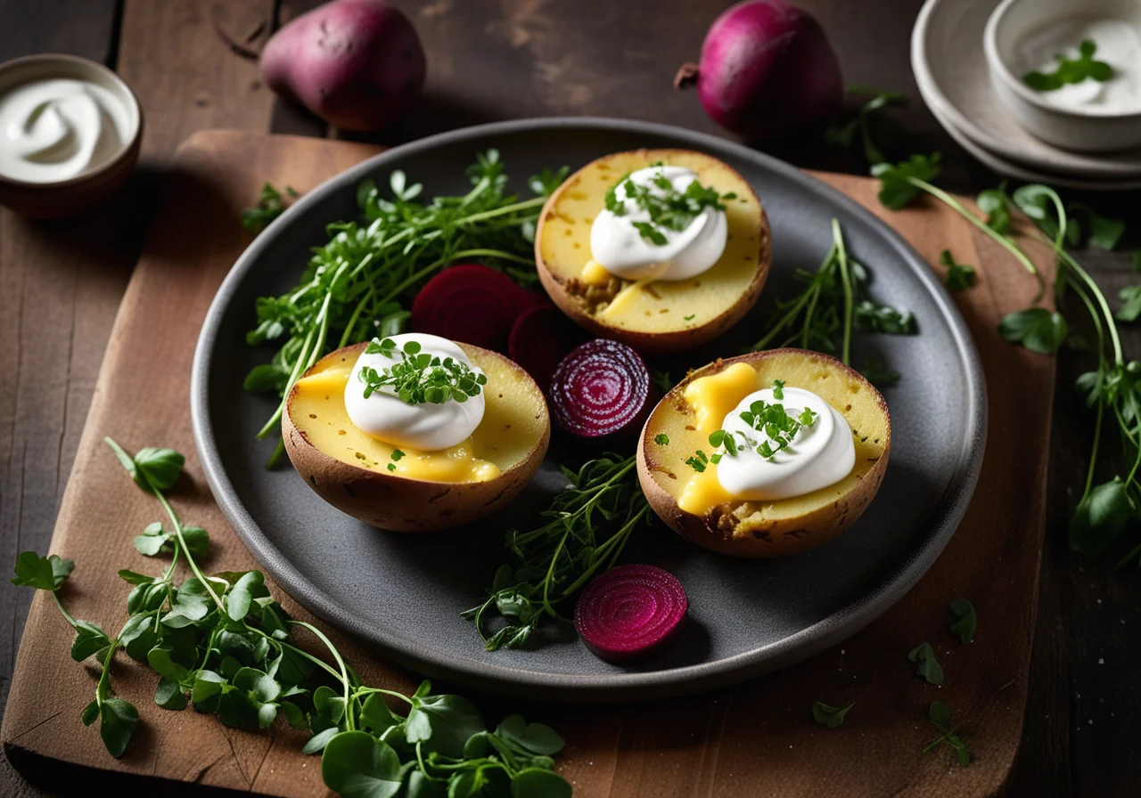 Oven Potato with Sour Cream, Vegetables and Fresh Herbs