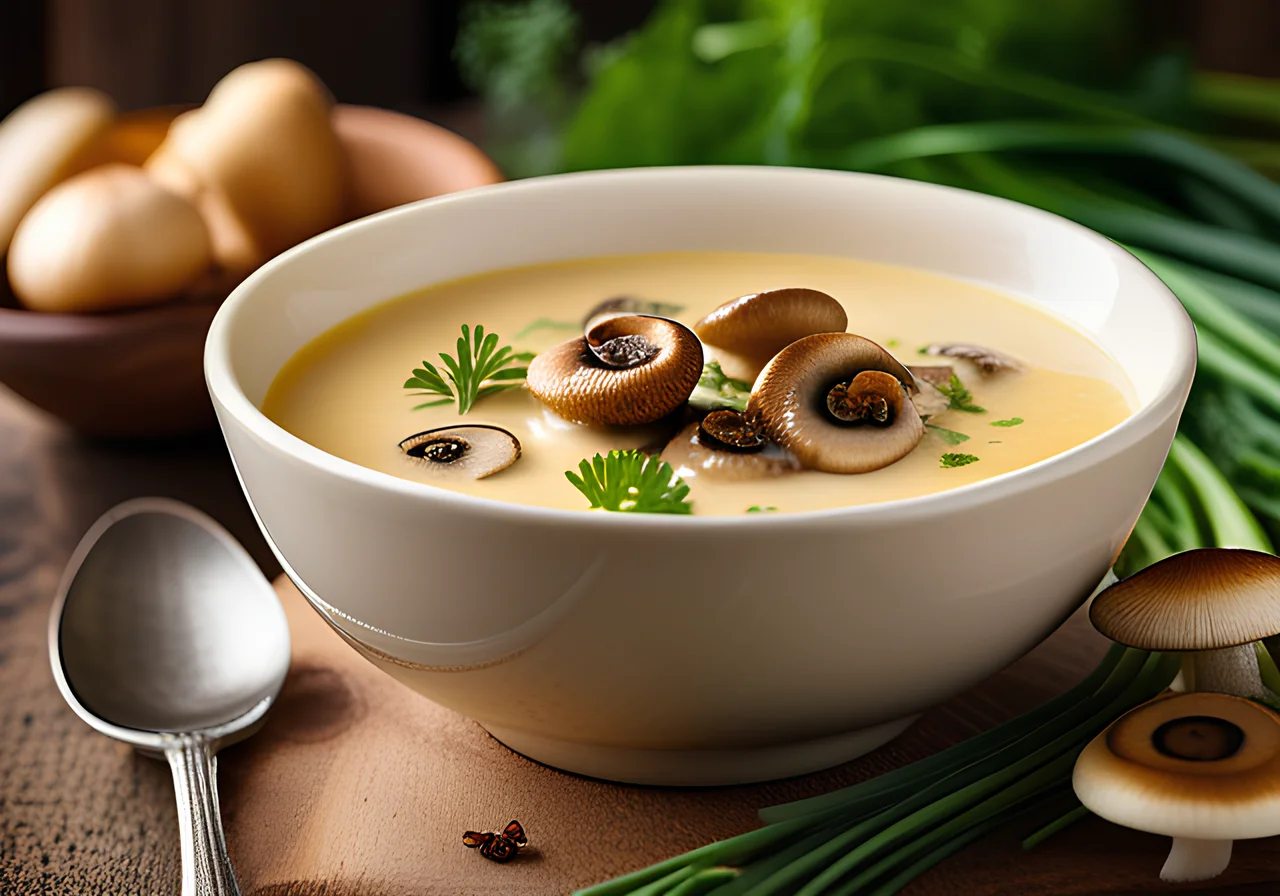 Topinambur Cream Soup with Mushrooms