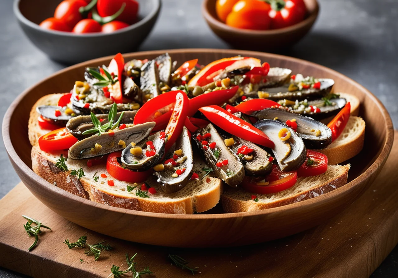 Toast with Pepper, Sardines and Capers