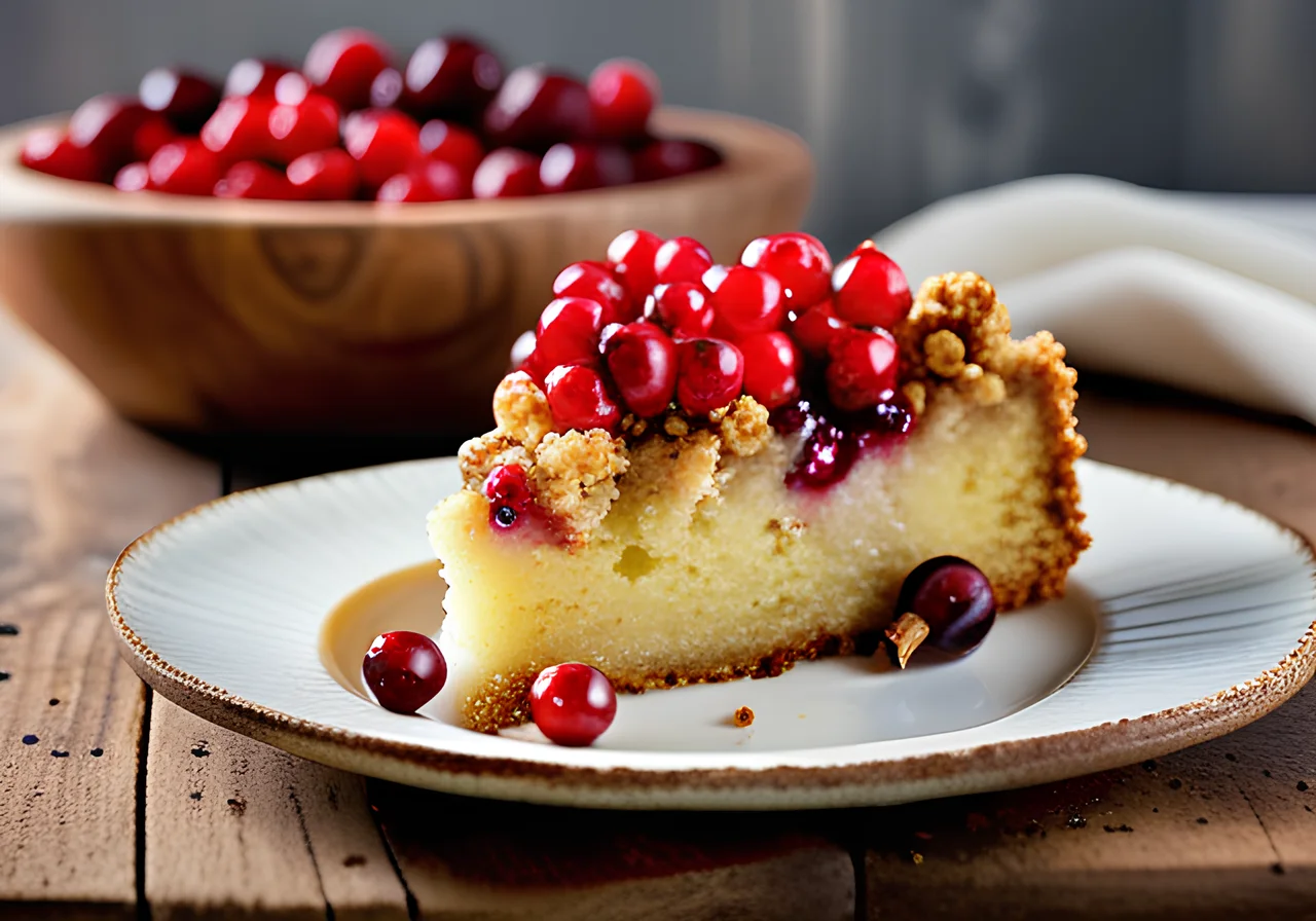 Apple Cake with Oil Dough, Cranberries and Crumble