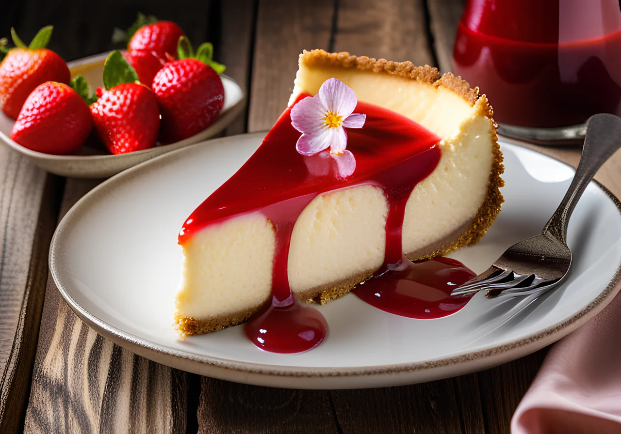 New York Cheesecake with Strawberry Sauce
