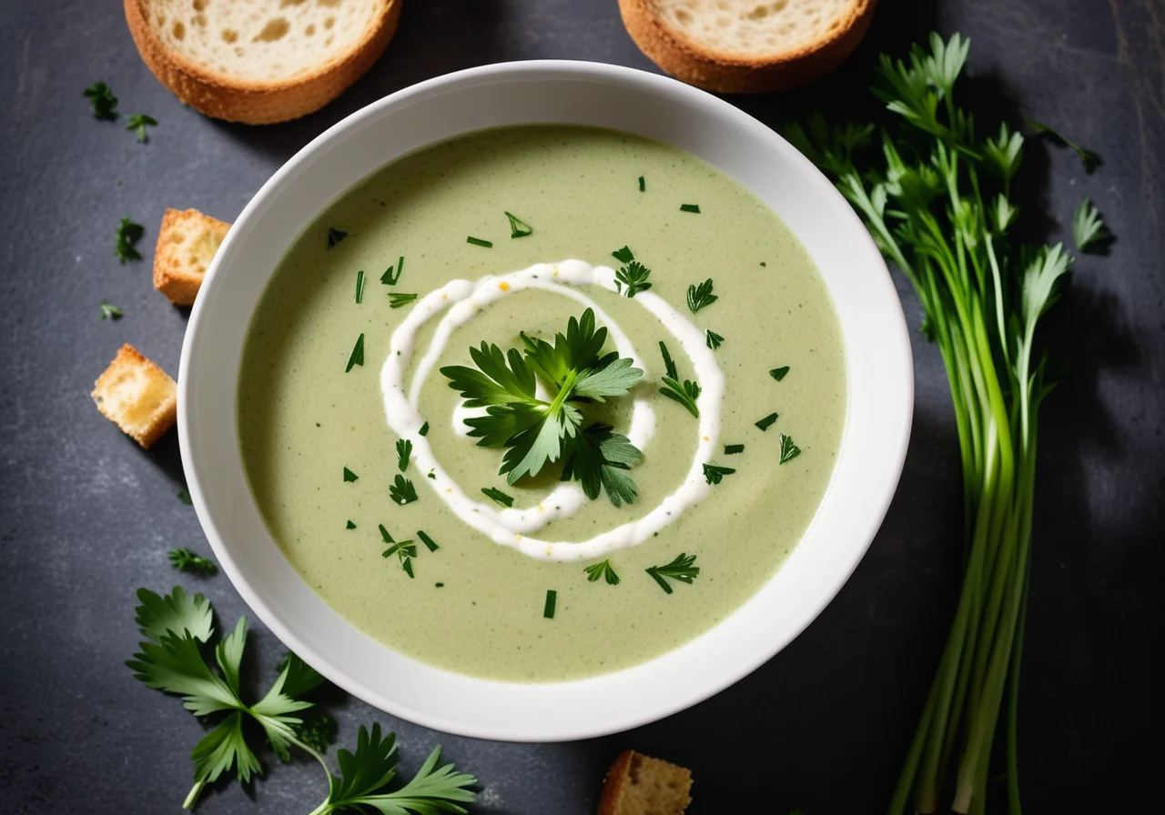 Creamy Herb Soup with Croutons