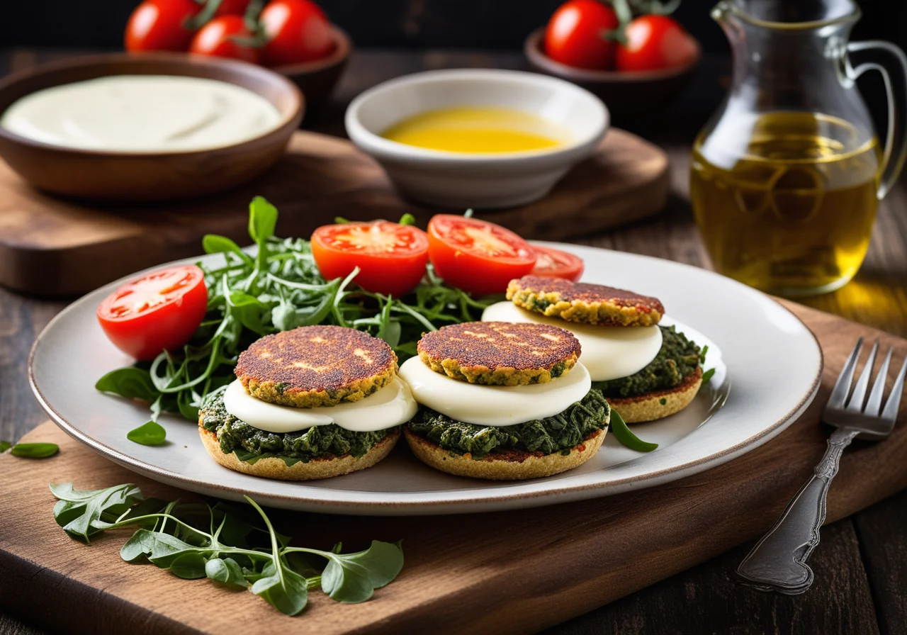 Spinach Patties with Mozzarella, Arugula and Tomatoes