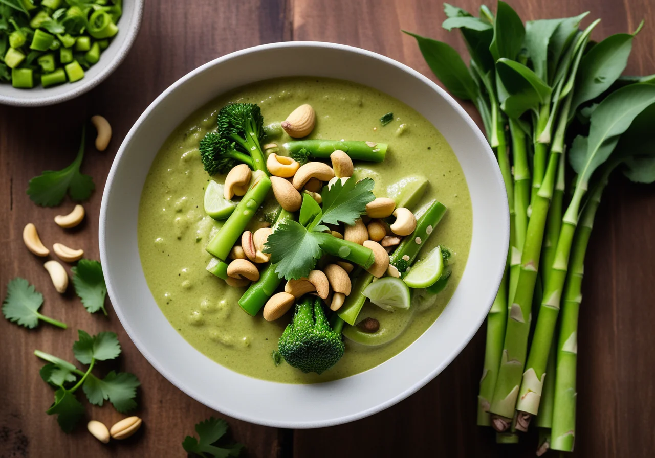 Vegetable with Cashew Nuts in Green Curry Sauce