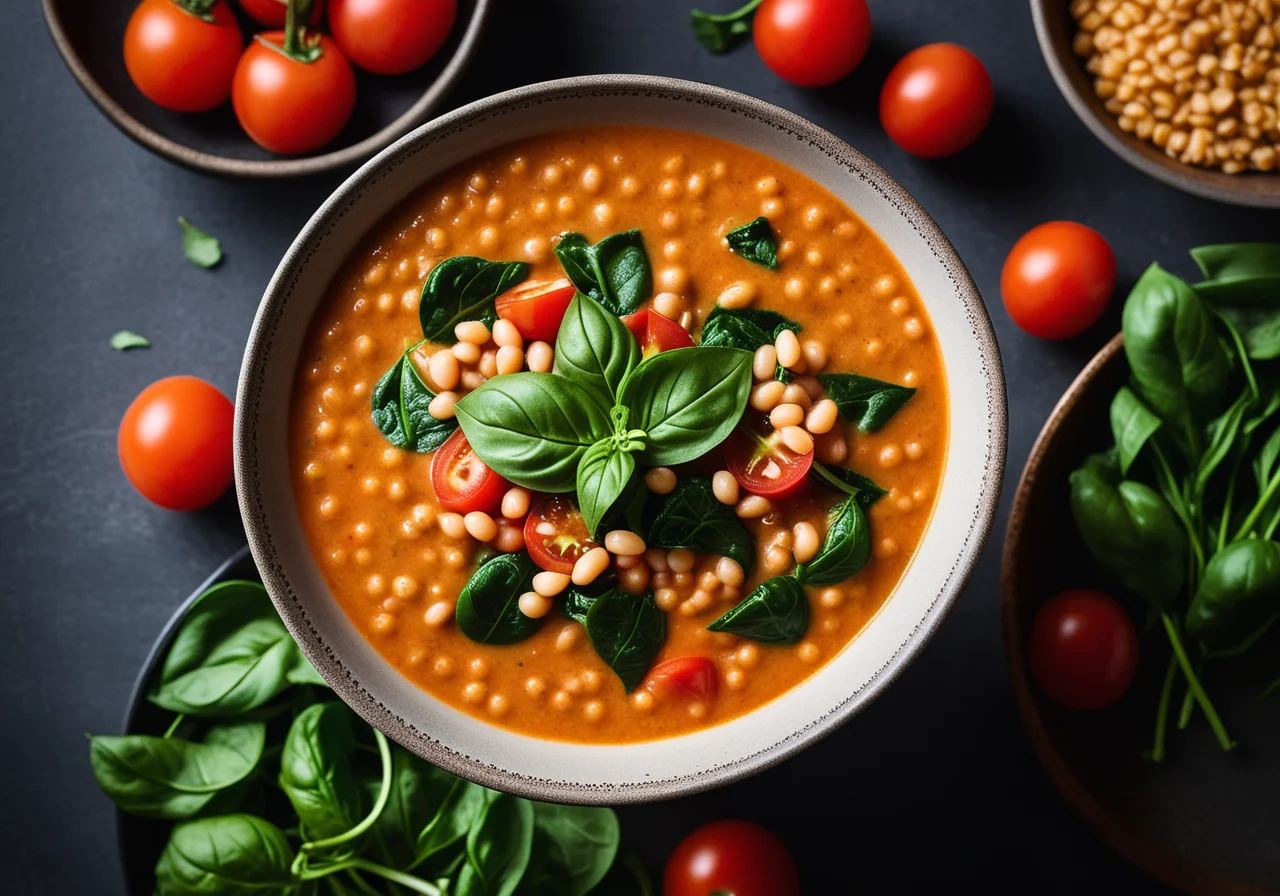 Lentil Tomato Soup with Stuffed Peperoncini