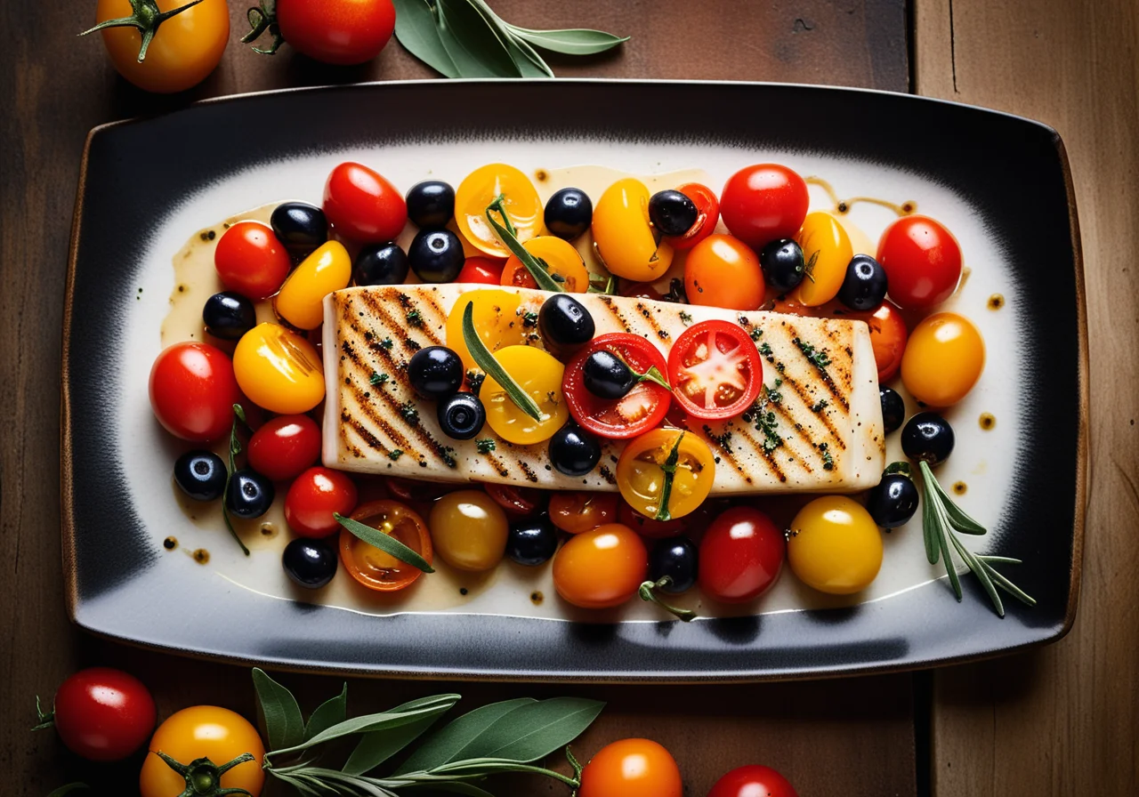Sea Bass with Cocktail Tomatoes and Olives