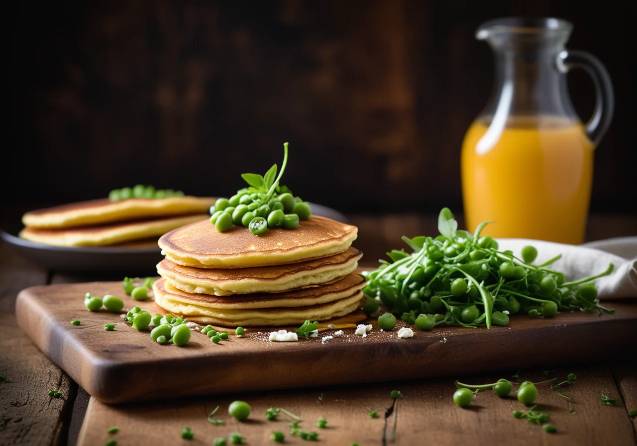 Pancakes with Goat Cream Cheese and Peas