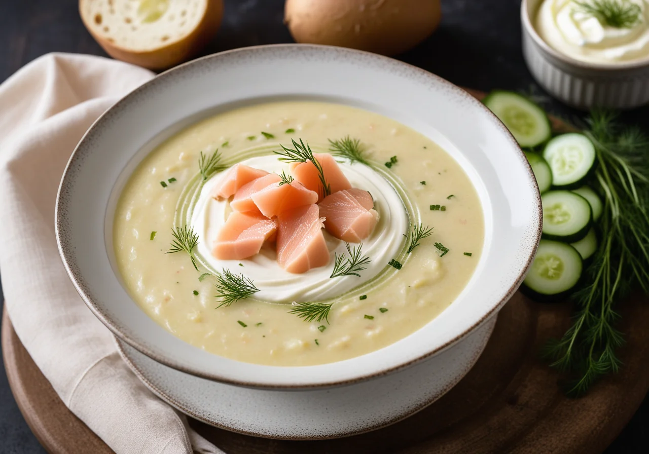 Potato Cream Soup with Cucumbers