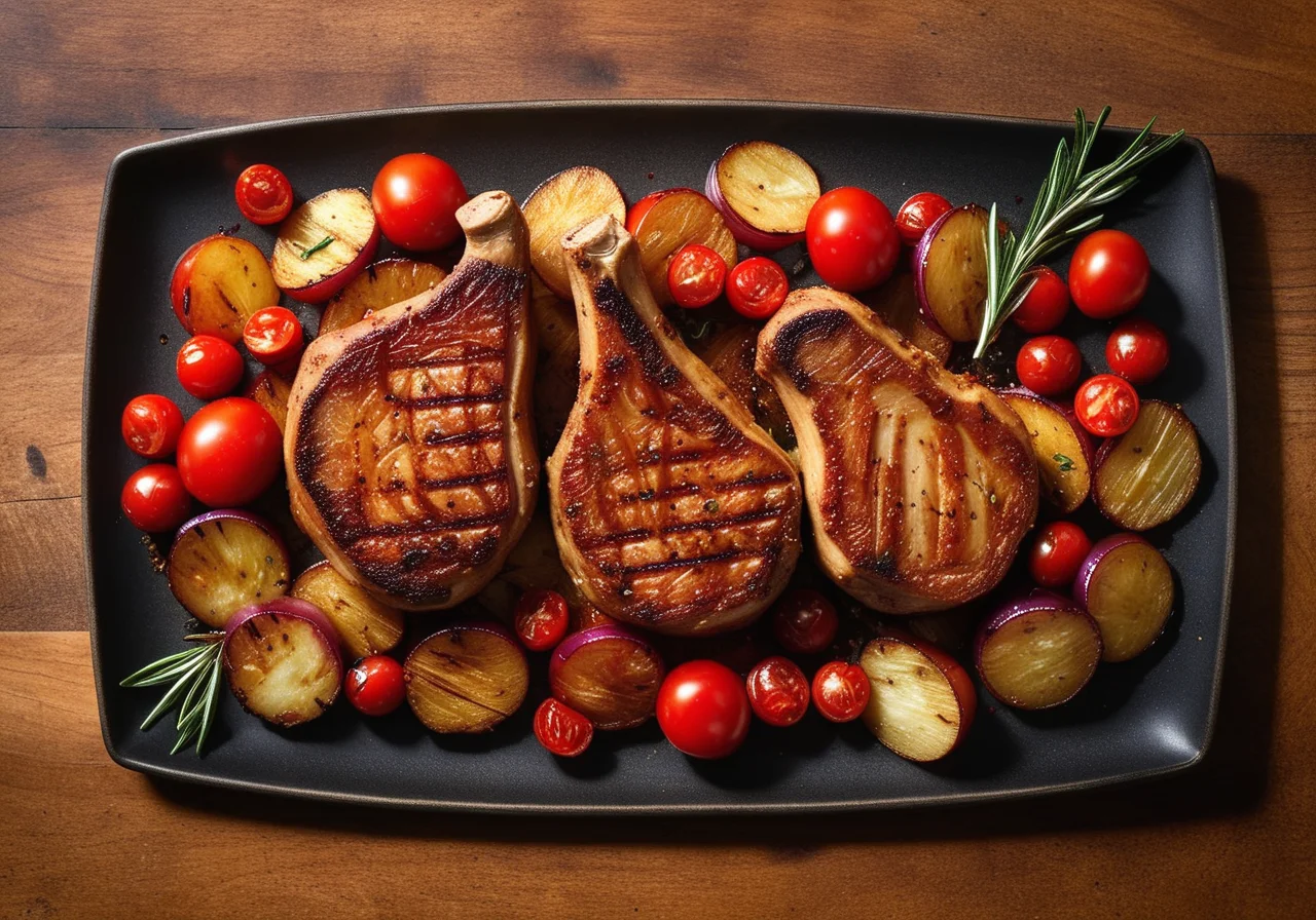 Pork chops with fried potatoes