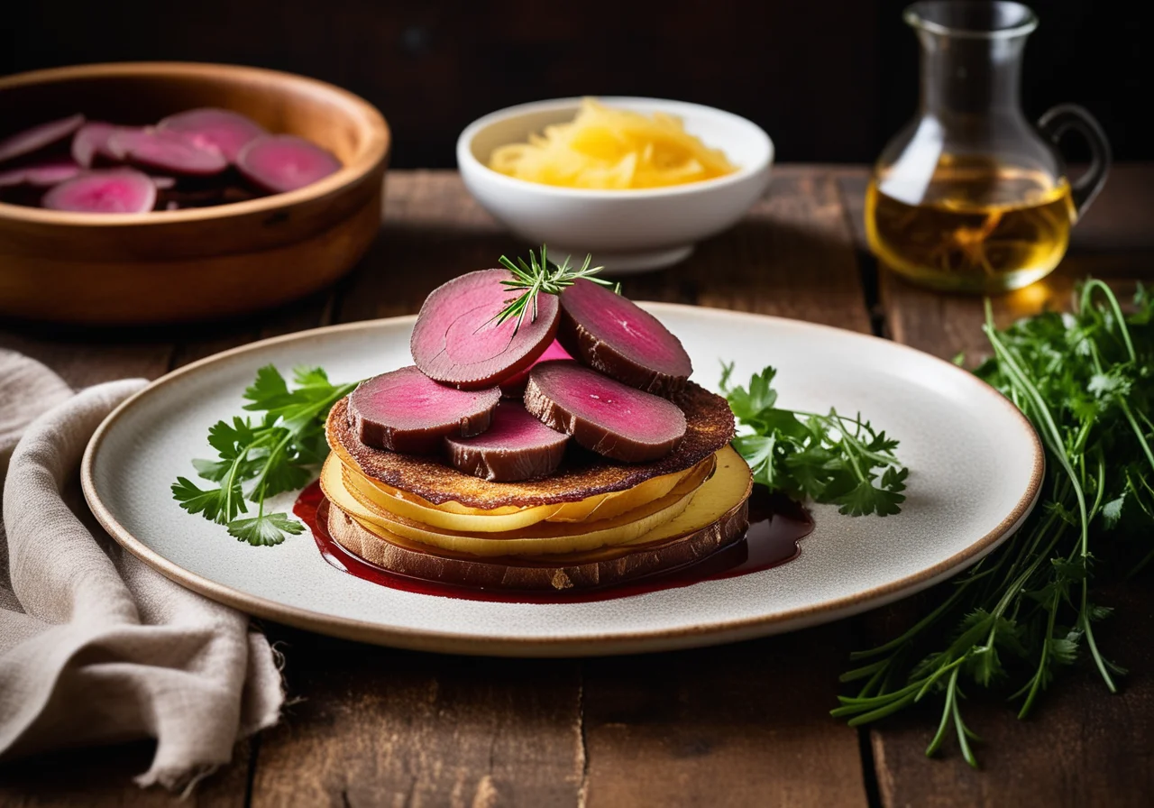 Sülze mit Tafelspitz dazu Radieschensalat und Bratkartoffeln