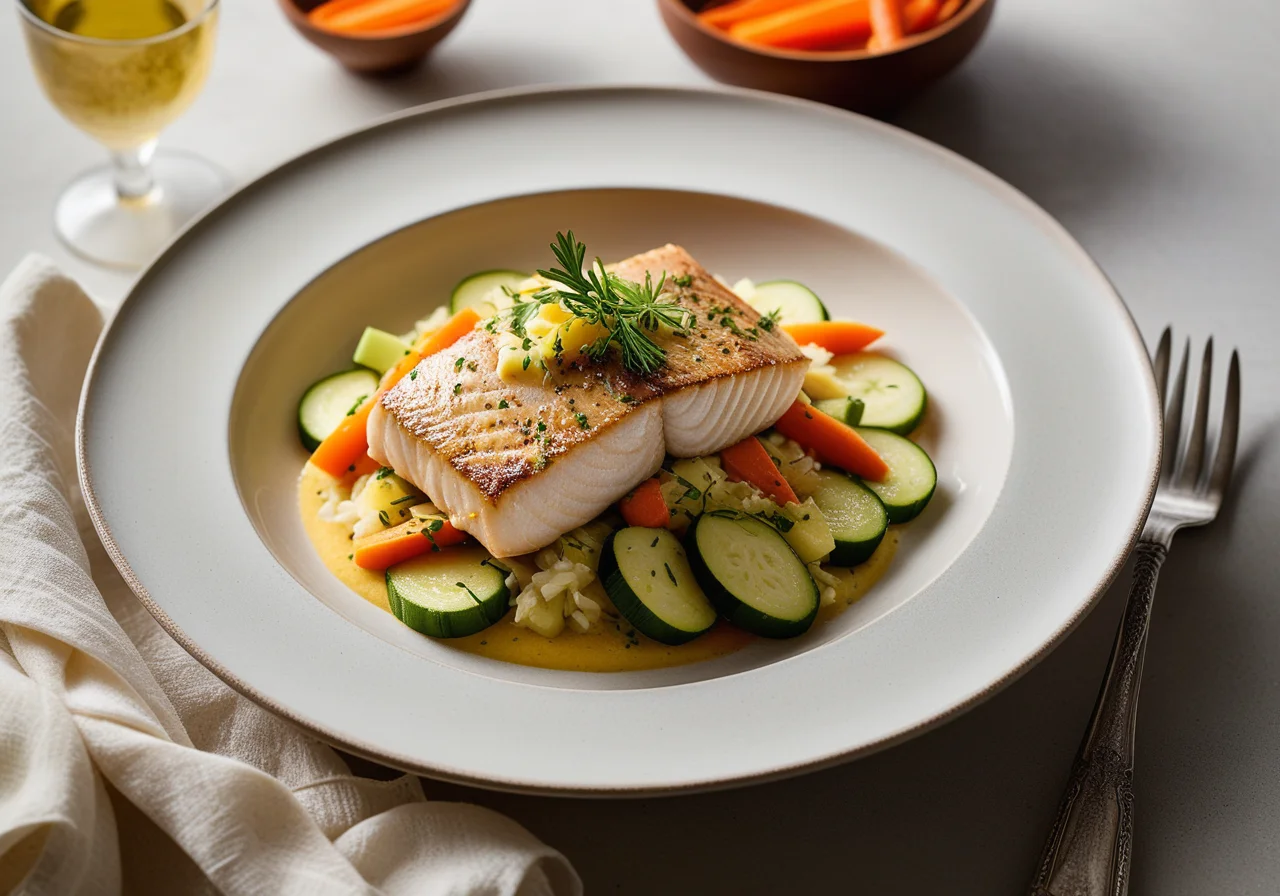 Redfish with Vegetables and Saffron Butter