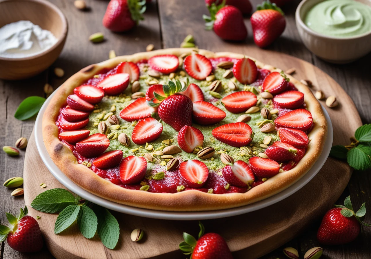 Sweet Strawberry Pizza with Marzipan and Pistachio Pesto