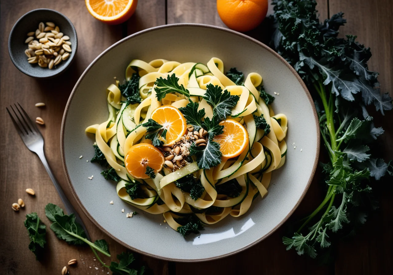 Pasta with Kale Leaves and Zucchini