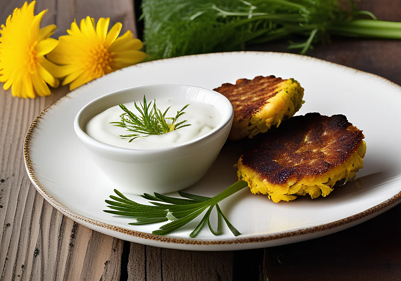 Dill Patties with Dandelion Dip