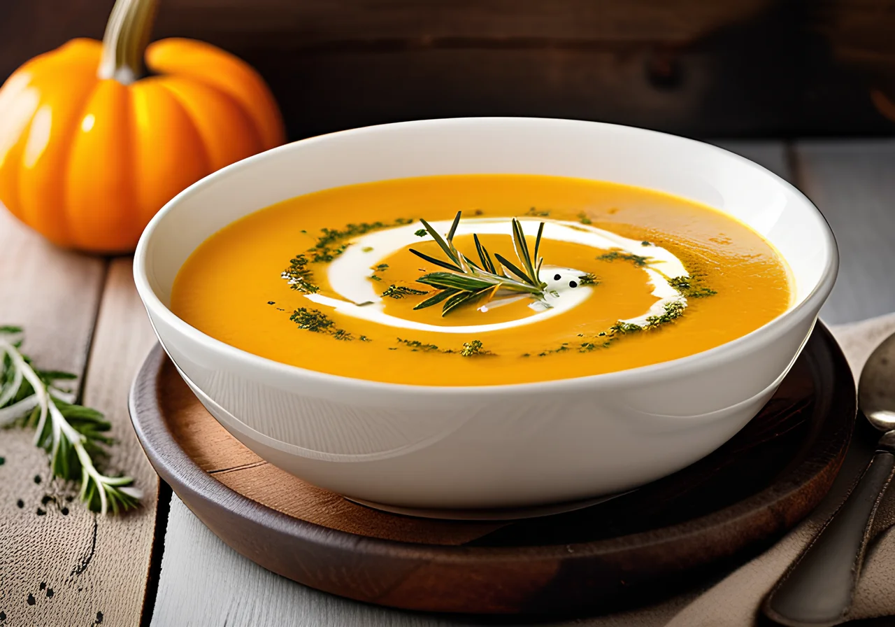 Pumpkin Cream Soup with Yogurt and Thyme