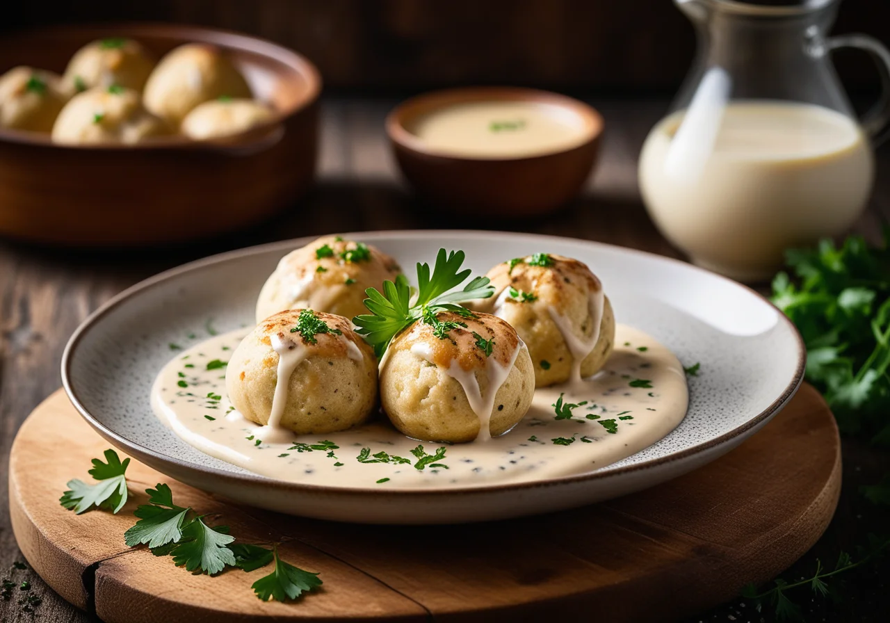 Semmelknödel with Porcini Cream Sauce