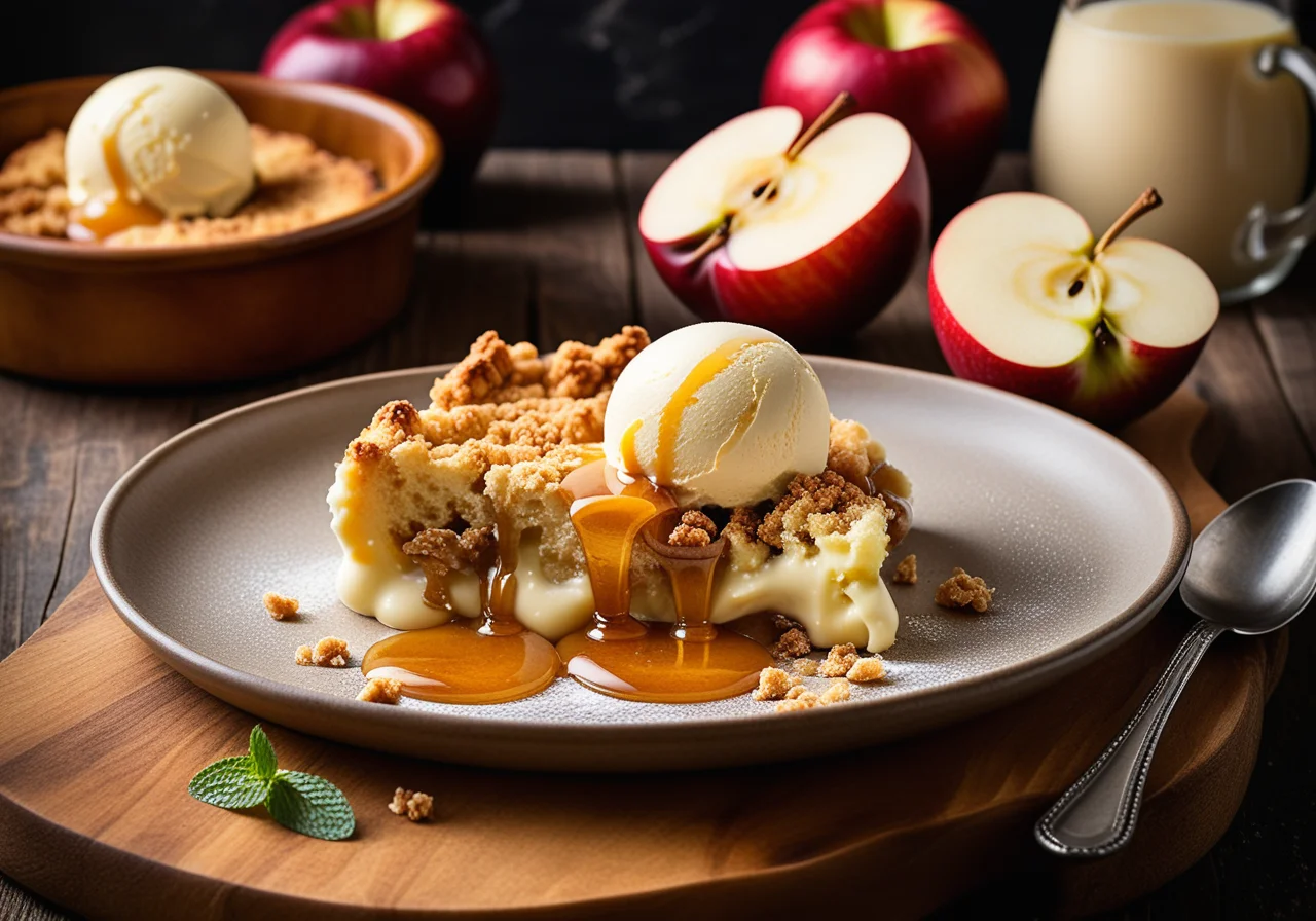 Apple Crumb Gratin with Ice Cream
