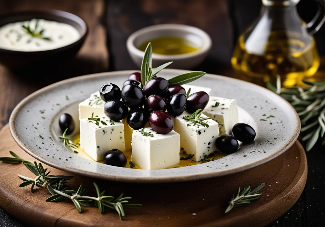 Sheep cheese with olives in Marinade
