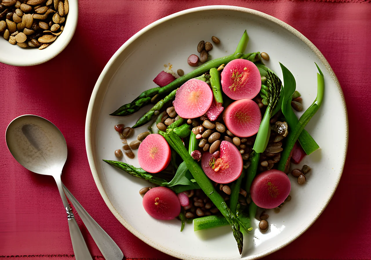 Lentil Salad with Spinach, Rhubarb and Asparagus