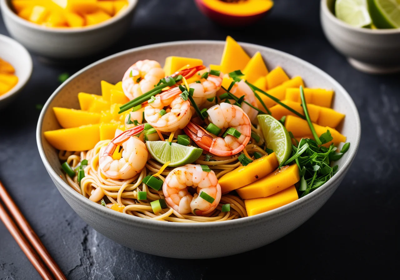 Noodle Shrimp Pot with Mango Asian Style