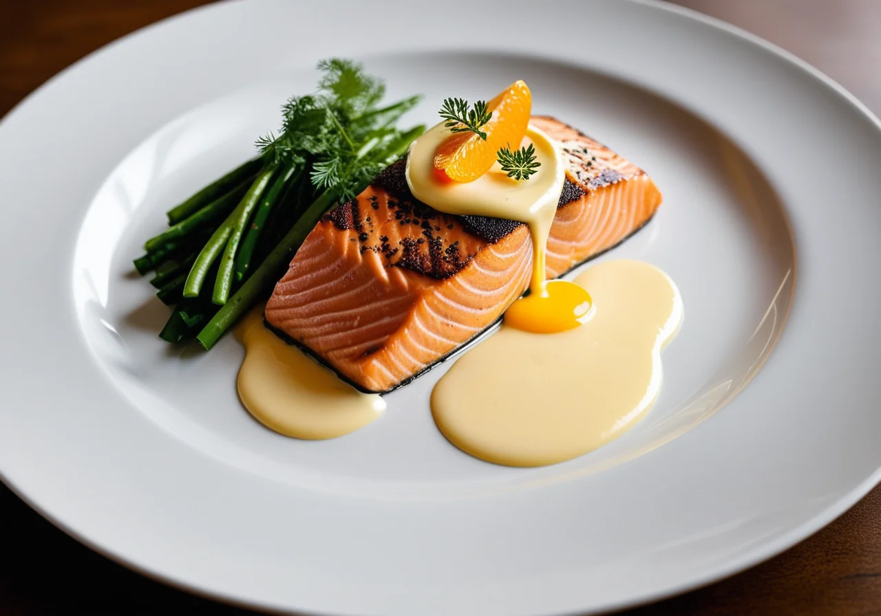 Salmon with Hollandaise and carrot vegetables
