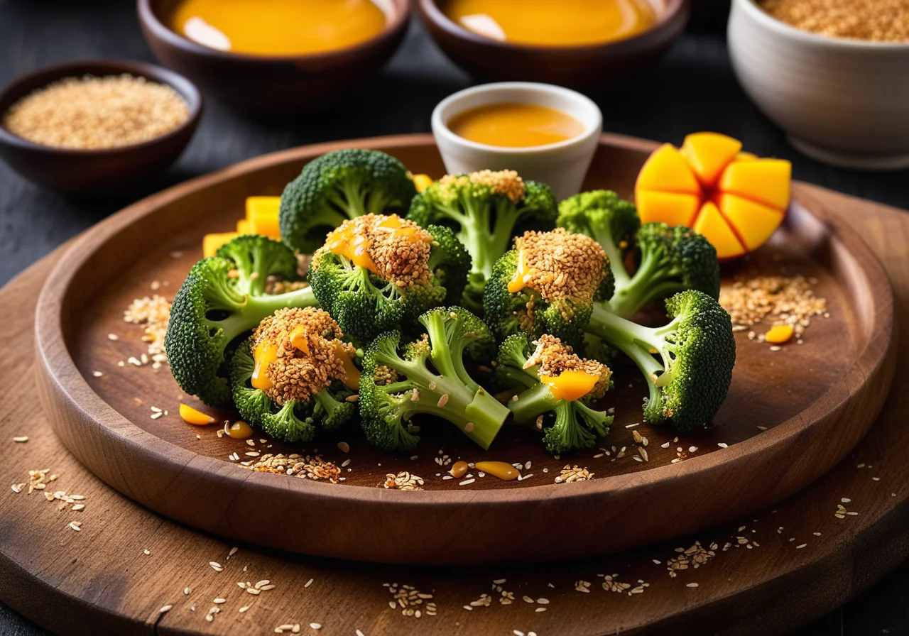 Sesame Broccoli with Mango Dip