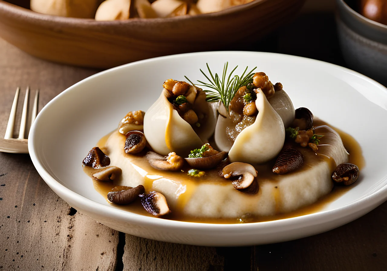Walnut Bread Dumplings with Mushroom Ragout