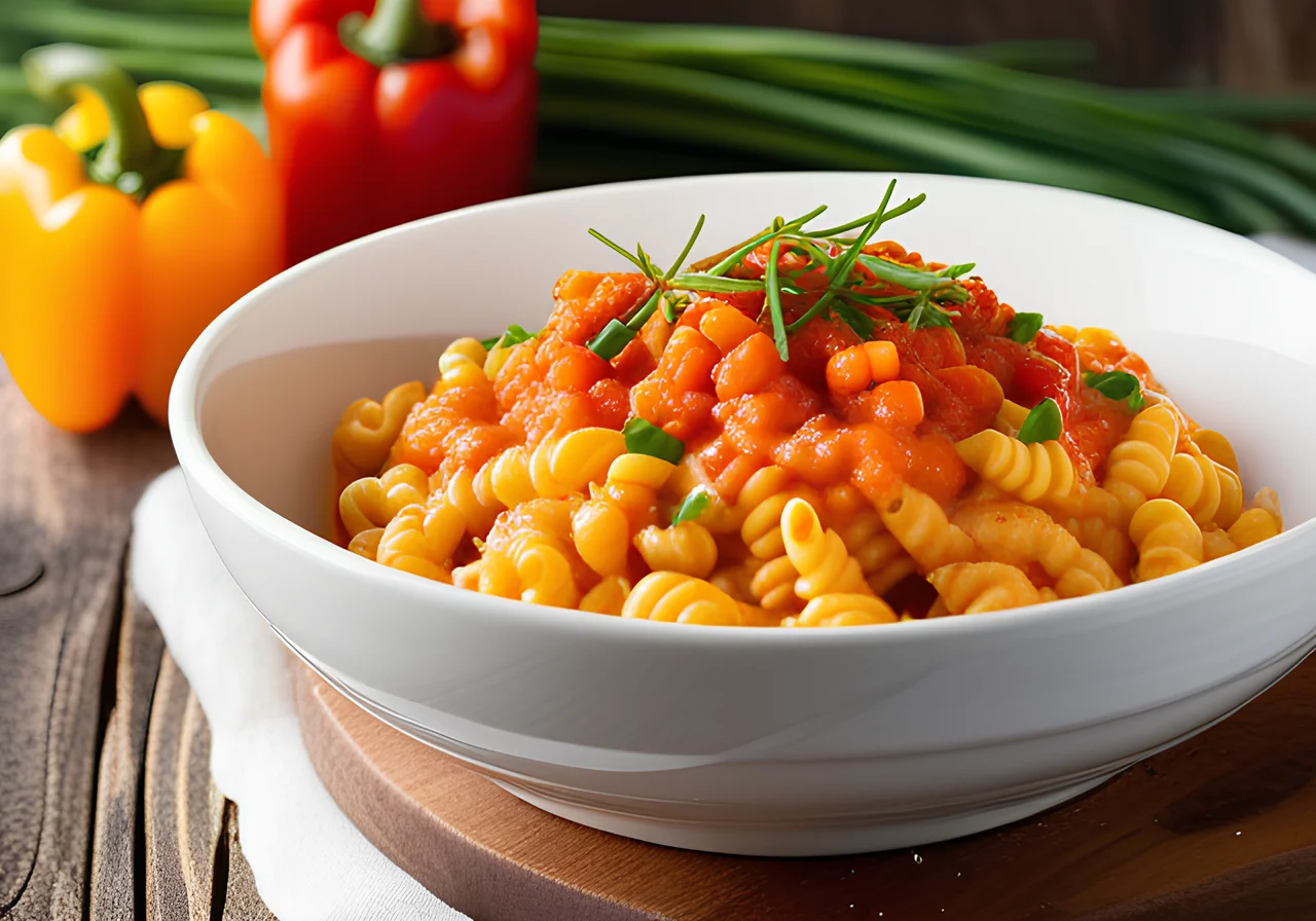 Macaroni with Bell Pepper Cottage Cheese Sauce