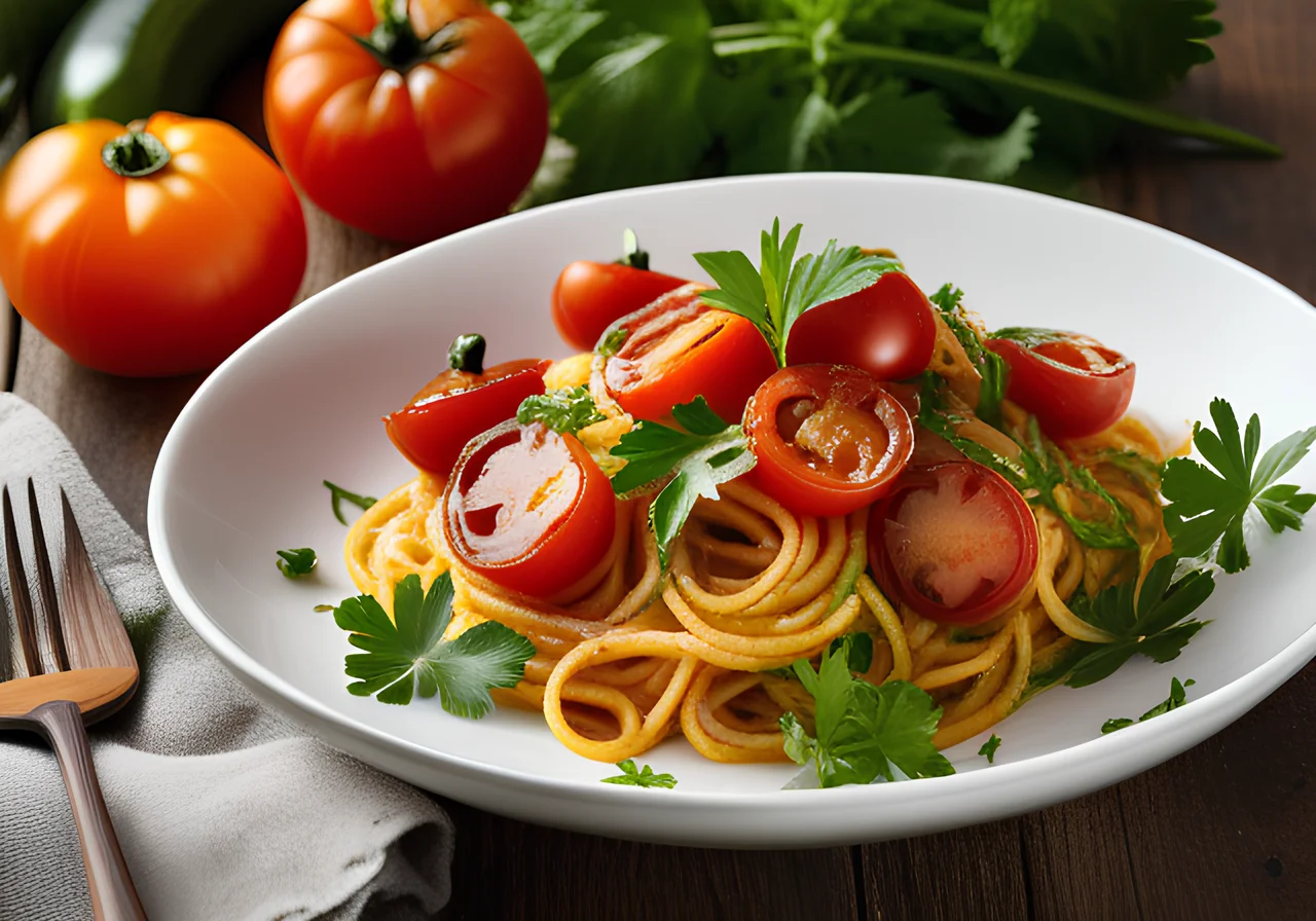 Spaghetti with Zucchini and Tomato Vegetables