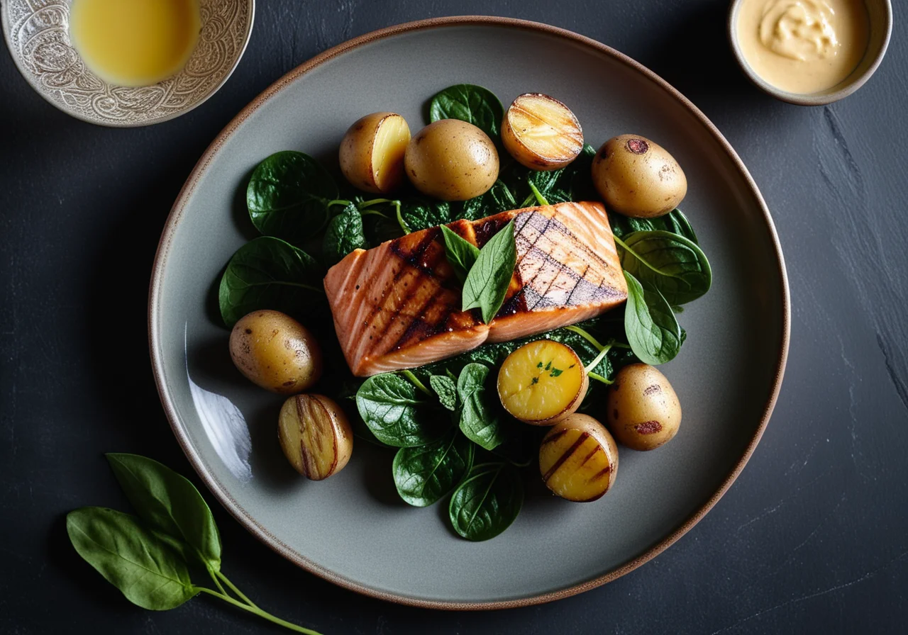 Grilled Salmon Fillet with Baby Potatoes and Melted Butter