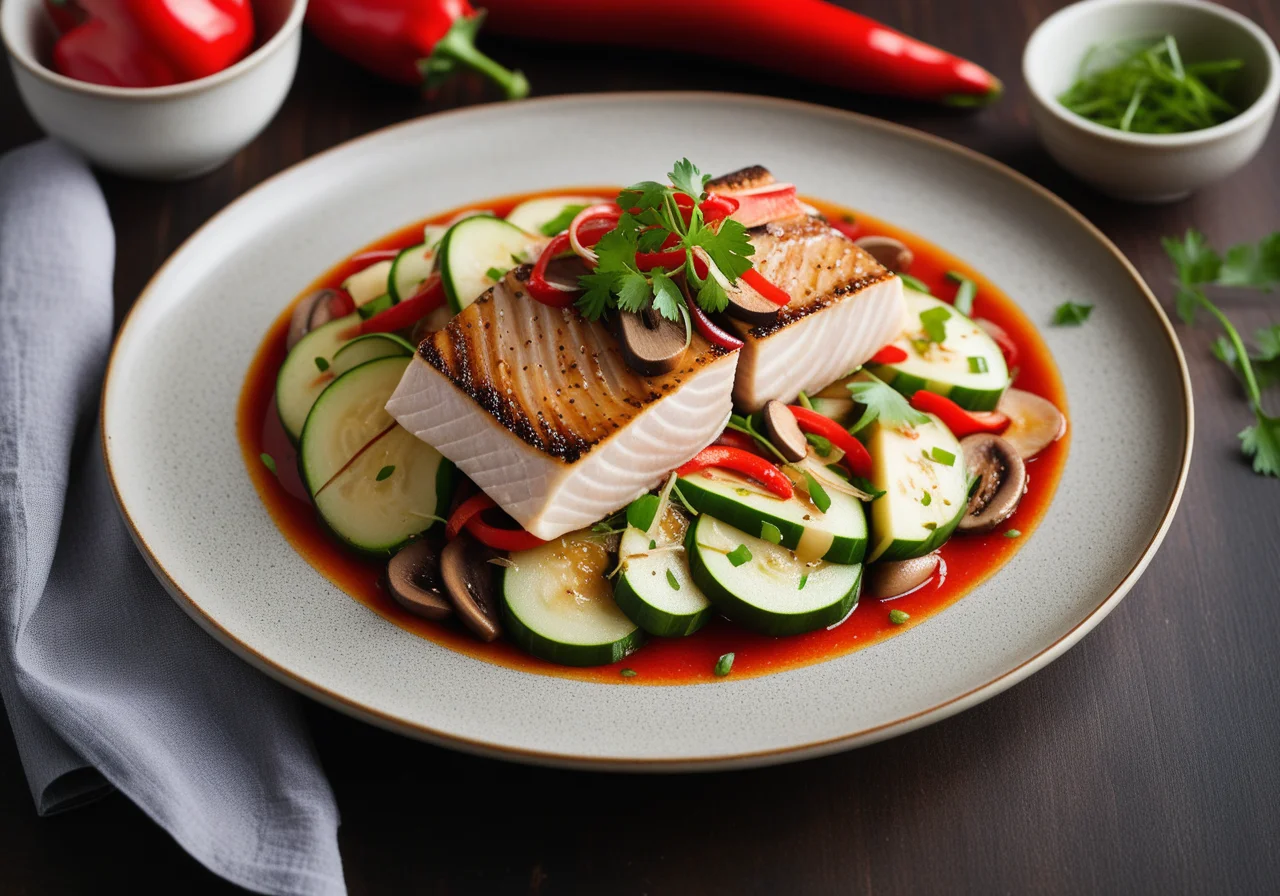 Steamed Redfish Fillets with Asian Vegetables