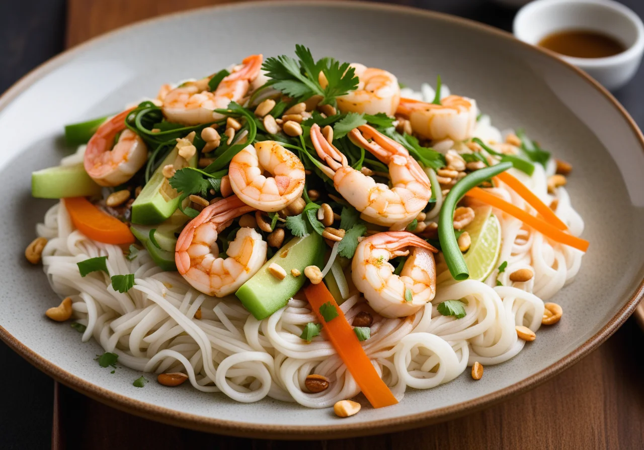 Thai-Style Rice Noodle Stir-Fry with Shrimp and Chicken