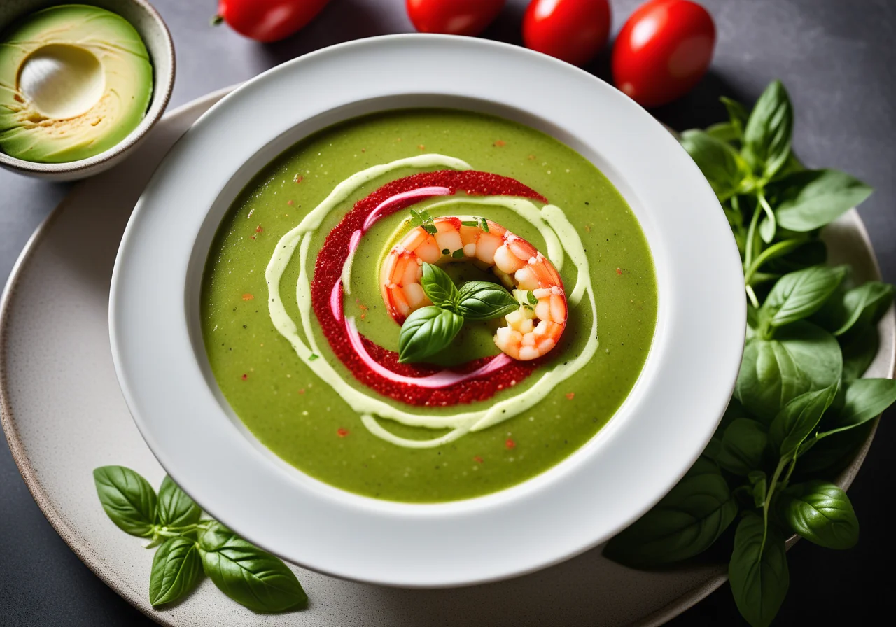 Cold Spanish Vegetable Soup with Shrimp