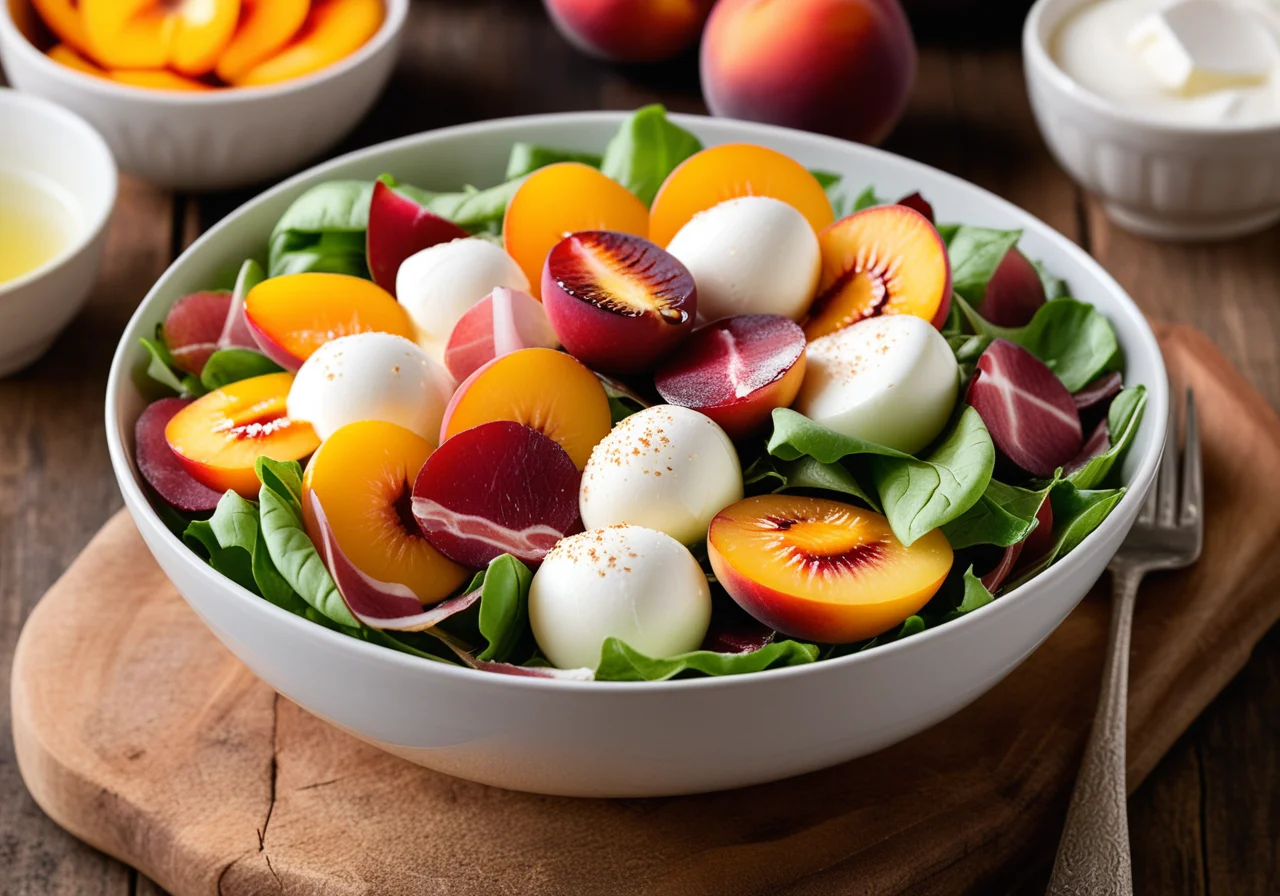 Colorful Salad with Buffalo Mozzarella, Ham and Nectarines