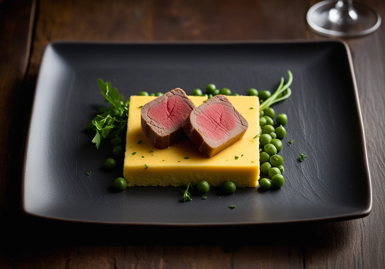 Veal Fillet with Vegetables, Mascarpone Sauce and Polenta Slices